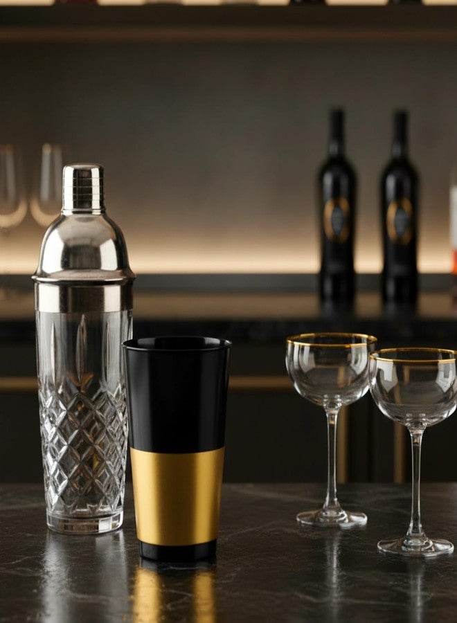 Blue Sky Black & Gold-Banded Plastic Tumblers (Pack of 10) - 12oz Elegant Disposable, Round Cups for Parties & Events - Image 4